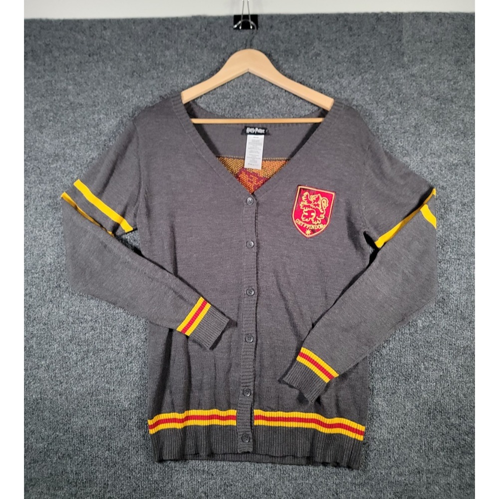 Wizarding World Harry Potter Gryffindor Embroidered Cardigan Womens Medium Gray